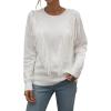 imageCHARTOU Womens Crewneck Cable Pointelle Long Sleeve Tassel Fringed Knitwear Sweater PulloverWhite