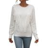 imageCHARTOU Womens Crewneck Cable Pointelle Long Sleeve Tassel Fringed Knitwear Sweater PulloverWhite