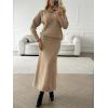 imageCHARTOU Womens Elegant Sweater Skirt Sets 2 Piece Outfits Fall Fuzzy Crewneck Sweater Fishtail SkirtsKhaki