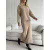 imageCHARTOU Womens Elegant Sweater Skirt Sets 2 Piece Outfits Fall Fuzzy Crewneck Sweater Fishtail SkirtsKhaki