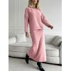 imageCHARTOU Womens Elegant Sweater Skirt Sets 2 Piece Outfits Fall Fuzzy Crewneck Sweater Fishtail SkirtsPink