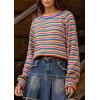 imageCHARTOU Womens Fall Oversized Pullover Sweater Colorful Striped Lightweight Y2K Retro Crewneck Jumper TopsBlue
