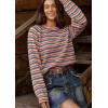 imageCHARTOU Womens Fall Oversized Pullover Sweater Colorful Striped Lightweight Y2K Retro Crewneck Jumper TopsBlue