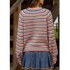 imageCHARTOU Womens Fall Oversized Pullover Sweater Colorful Striped Lightweight Y2K Retro Crewneck Jumper TopsBlue
