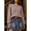 imageCHARTOU Womens Fall Oversized Pullover Sweater Colorful Striped Lightweight Y2K Retro Crewneck Jumper TopsBlue