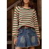 imageCHARTOU Womens Fall Oversized Pullover Sweater Colorful Striped Lightweight Y2K Retro Crewneck Jumper TopsGreen