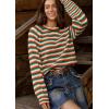 imageCHARTOU Womens Fall Oversized Pullover Sweater Colorful Striped Lightweight Y2K Retro Crewneck Jumper TopsGreen
