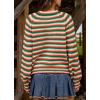 imageCHARTOU Womens Fall Oversized Pullover Sweater Colorful Striped Lightweight Y2K Retro Crewneck Jumper TopsGreen