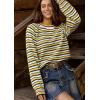 imageCHARTOU Womens Fall Oversized Pullover Sweater Colorful Striped Lightweight Y2K Retro Crewneck Jumper TopsYellow