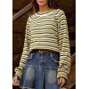 imageCHARTOU Womens Fall Oversized Pullover Sweater Colorful Striped Lightweight Y2K Retro Crewneck Jumper TopsYellow