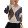 imageCHARTOU Women Causal V Neck Pullover Sweater y2k Argyle Plaid Sweater Preppy Style Knitwear TopsNavy