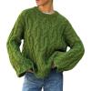 imageCHARTOU Women Chunky Cable Cropped Sweater Casual Crewneck Cropped Pullover SweaterGreen