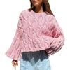 imageCHARTOU Women Chunky Cable Cropped Sweater Casual Crewneck Cropped Pullover SweaterPink