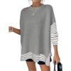 imageCHARTOU Women Contrast Stripe Sweater Casual Crewneck Batwing Long Sleeve Pullover Sweater Jumper TopsGrey