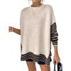 imageCHARTOU Women Contrast Stripe Sweater Casual Crewneck Batwing Long Sleeve Pullover Sweater Jumper TopsKhaki