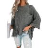 imageCHARTOU Womens Chunky Distressed Frayed Raw Hem Broken Oversized Slouchy SweaterGrey