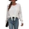 imageCHARTOU Womens Crewneck Cable Pointelle Long Sleeve Tassel Fringed Knitwear Sweater PulloverWhite