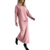 imageCHARTOU Womens Elegant Sweater Skirt Sets 2 Piece Outfits Fall Fuzzy Crewneck Sweater Fishtail SkirtsPink