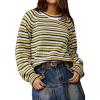 imageCHARTOU Womens Fall Oversized Pullover Sweater Colorful Striped Lightweight Y2K Retro Crewneck Jumper TopsYellow