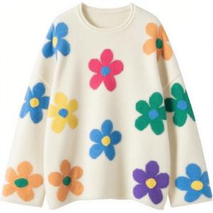 imageCHARTOU Women Oversized Floral Sweater Comfy 2025 Fall Fashion Pullover Sweater TopsBeige