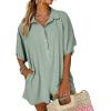 imageCHARTOU Women Casual Summer Romper Short Sleeve Jumpsuit Button T Shirt Romper Cover Up One Piece Overall ShortsLight Green