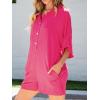 imageCHARTOU Women Casual Summer Romper Short Sleeve Jumpsuit Button T Shirt Romper Cover Up One Piece Overall ShortsRosy