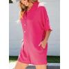 imageCHARTOU Women Casual Summer Romper Short Sleeve Jumpsuit Button T Shirt Romper Cover Up One Piece Overall ShortsRosy