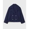 imageCHARTOU Women Cropped Wool Blend Coats Notch Lapel Double Breasted Pea Coat Jacket Short Trench OvercoatNavy