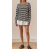 imageCHARTOU Women Long Sleeve Stripe Shirt Lightweight Boat Neck Basic T Shirt TopsBlack