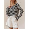 imageCHARTOU Women Long Sleeve Stripe Shirt Lightweight Boat Neck Basic T Shirt TopsBlack