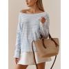 imageCHARTOU Women Long Sleeve Stripe Shirt Lightweight Boat Neck Basic T Shirt TopsBlue