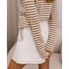 imageCHARTOU Women Long Sleeve Stripe Shirt Lightweight Boat Neck Basic T Shirt TopsBrown