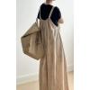 imageCHARTOU Women Summer Sleeveless Cotton Linen Overalls Casual Loose Wide Leg Jumpsuit Ruffle Baggy RomperKhaki
