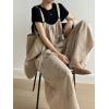 imageCHARTOU Women Summer Sleeveless Cotton Linen Overalls Casual Loose Wide Leg Jumpsuit Ruffle Baggy RomperKhaki