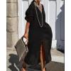 imageCHARTOU Womens Button Down Shirt Dress Cotton Long Sleeve Maxi Dress Casual Loose Linen Dress with PocketsBlack