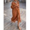 imageCHARTOU Womens Button Down Shirt Dress Cotton Long Sleeve Maxi Dress Casual Loose Linen Dress with PocketsCaramel