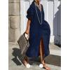 imageCHARTOU Womens Button Down Shirt Dress Cotton Long Sleeve Maxi Dress Casual Loose Linen Dress with PocketsDark Blue