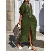 imageCHARTOU Womens Button Down Shirt Dress Cotton Long Sleeve Maxi Dress Casual Loose Linen Dress with PocketsOlive Green