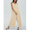 imageCHARTOU Womens Casual Loose Ribbed Overalls Jumpsuits Sleeveless Button Romper Wide Leg Pants FlowyApricot