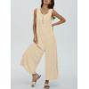 imageCHARTOU Womens Casual Loose Ribbed Overalls Jumpsuits Sleeveless Button Romper Wide Leg Pants FlowyApricot