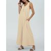 imageCHARTOU Womens Casual Loose Ribbed Overalls Jumpsuits Sleeveless Button Romper Wide Leg Pants FlowyApricot