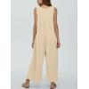 imageCHARTOU Womens Casual Loose Ribbed Overalls Jumpsuits Sleeveless Button Romper Wide Leg Pants FlowyApricot