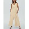 imageCHARTOU Womens Casual Loose Ribbed Overalls Jumpsuits Sleeveless Button Romper Wide Leg Pants FlowyApricot