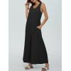 imageCHARTOU Womens Casual Loose Ribbed Overalls Jumpsuits Sleeveless Button Romper Wide Leg Pants FlowyBlack