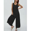 imageCHARTOU Womens Casual Loose Ribbed Overalls Jumpsuits Sleeveless Button Romper Wide Leg Pants FlowyBlack