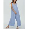 imageCHARTOU Womens Casual Loose Ribbed Overalls Jumpsuits Sleeveless Button Romper Wide Leg Pants FlowyBlue