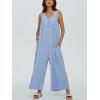 imageCHARTOU Womens Casual Loose Ribbed Overalls Jumpsuits Sleeveless Button Romper Wide Leg Pants FlowyBlue