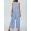 imageCHARTOU Womens Casual Loose Ribbed Overalls Jumpsuits Sleeveless Button Romper Wide Leg Pants FlowyBlue