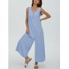 imageCHARTOU Womens Casual Loose Ribbed Overalls Jumpsuits Sleeveless Button Romper Wide Leg Pants FlowyBlue