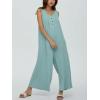 imageCHARTOU Womens Casual Loose Ribbed Overalls Jumpsuits Sleeveless Button Romper Wide Leg Pants FlowyGreen